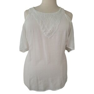 Indigo Rose Cold Shoulder Tunic 2X White Crochet Lace Bib NEW Boho Blouse